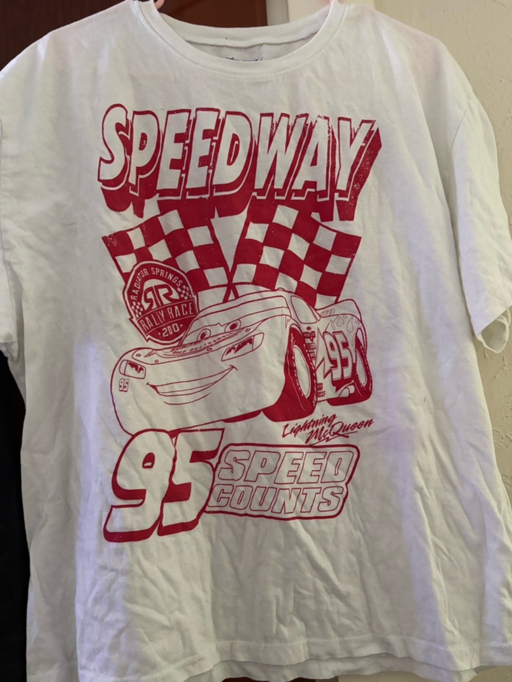 Disney Pixar Lightning McQueen "Speedway" White Short Sleeve Tee - Red Graphic